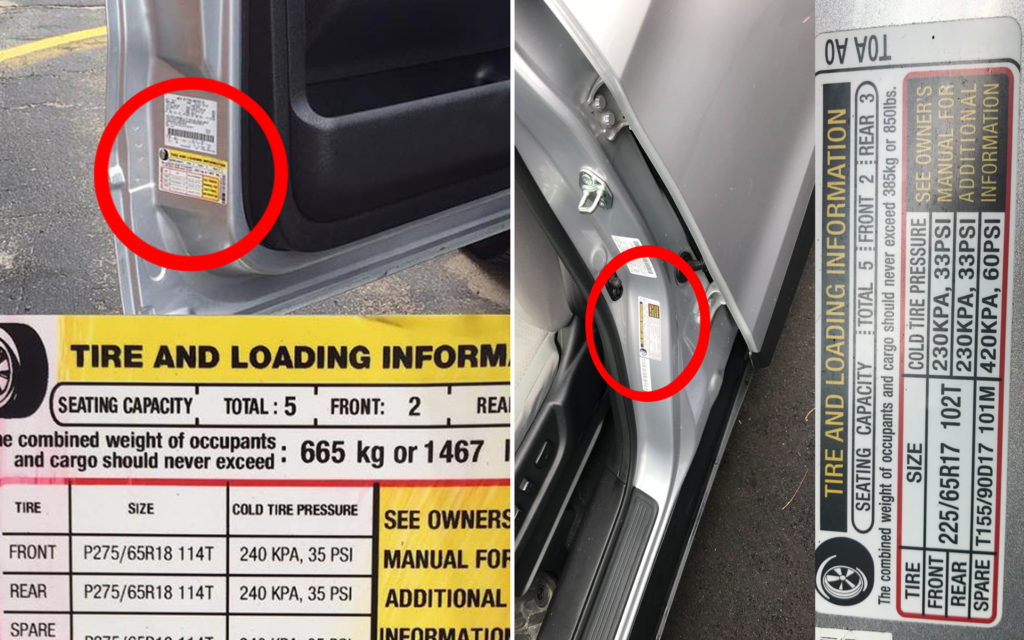 tire placard side by side